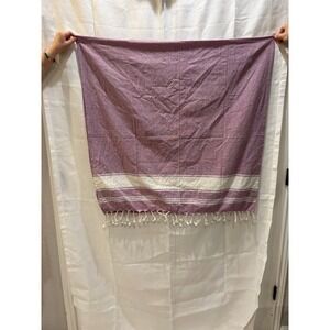 Turkish Cotton Towel Beach Blanket Bath Towel Lavender White Striped Tassels